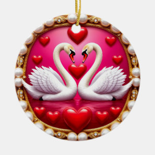 Romantic Wedding Swans Framed by Ornat Ceramic Ornament