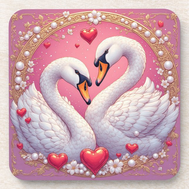 Romantic Wedding Swans Framed by Ornat Coaster (Front)