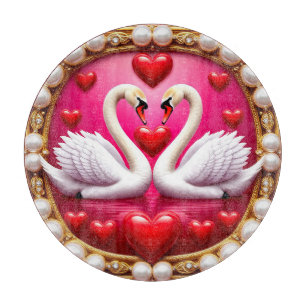 Romantic Wedding Swans Framed by Ornat Cutting Board