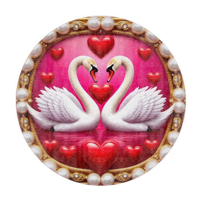 Romantic Wedding Swans Framed by Ornat Cutting Board (Front)
