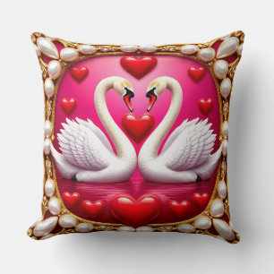 Romantic Wedding Swans Framed by Ornat Throw Pillow