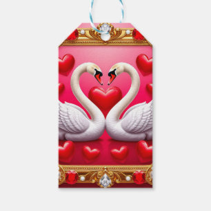 Romantic Wedding Swans Framed by Ornate Jewels Gift Tags