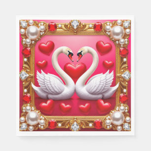 Romantic Wedding Swans Framed by Ornate Jewels Napkin