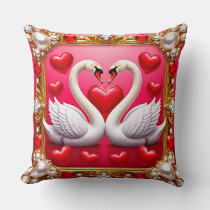 Romantic Wedding Swans Framed by Ornate Jewels Throw Pillow