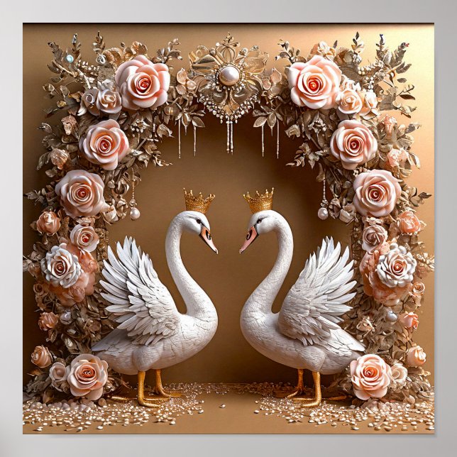 Romantic Wedding Swans Love Harmony Sky Art 🦢💖☁️ Poster (Front)