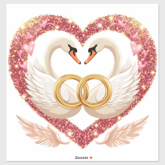 Romantic Wedding Swans With Gold Rings (Sheet)