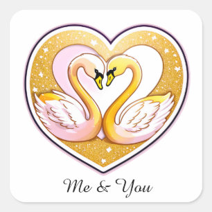 Romantic Wedding Swans With Gold Rings Square Sticker