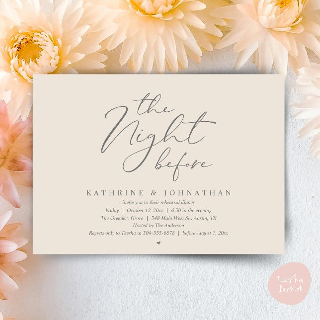 Romantic Wedding The Night Before Rehearsal Dinner Invitation (The Night Before Romantic Wedding Rehearsal Dinner Invitation Card in Cream and grey)