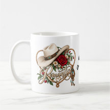 Romantic Western Cowboy Hat & Red Rose Lasso Heart