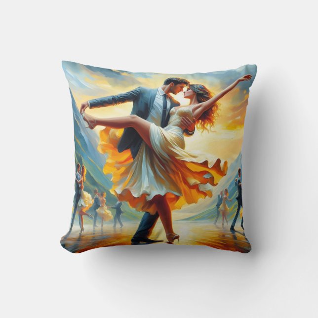 Romantic Whimsical Couples Dancing Throw Pillow (Front)
