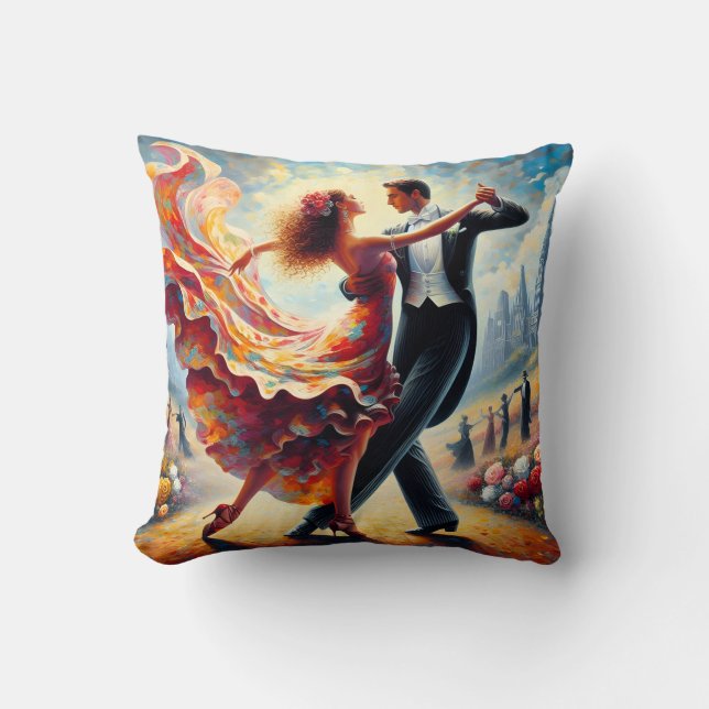 Romantic Whimsical Couples Dancing Throw Pillow (Front)