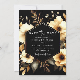 Romantic Whimsical Gold and Black Wedding Save The Date
