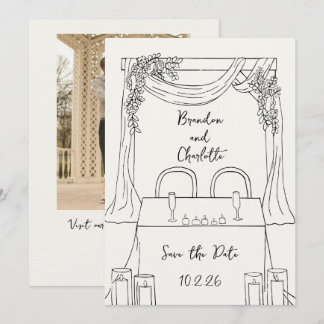 Romantic Whimsical Hand Drawn Save the Date Invitation