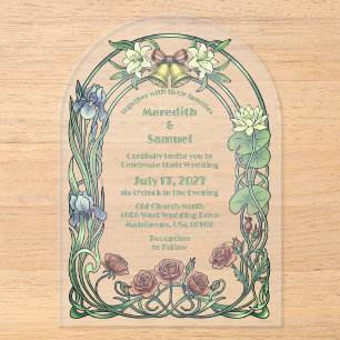 Romantic Whimsical Vintage Art Nouveau Floral Arch Acrylic Invitations