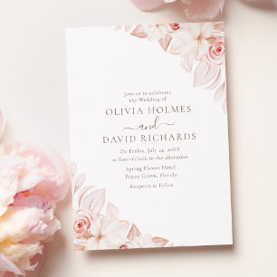 Romantic White and Pink Roses Wedding Invitation
