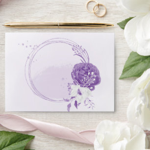 Romantic white and purple flowers wedding envelope