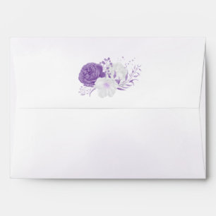Romantic white and purple flowers wedding envelope