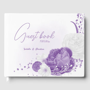 Romantic white and purple flowers wedding guest book