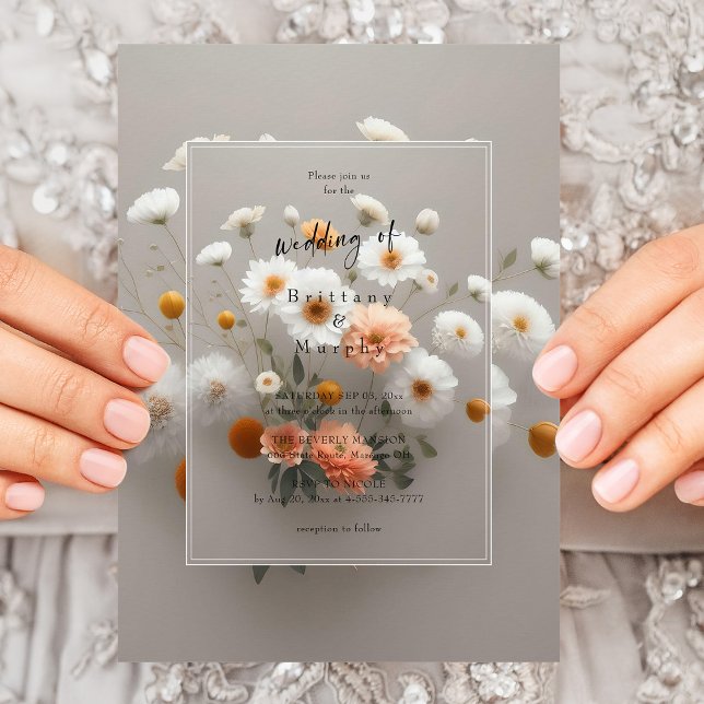 Romantic White Blossoms | Elegant Chic Wedding  Invitation (Whimsical blooms. Elegant chic. White blossom wedding invitation)
