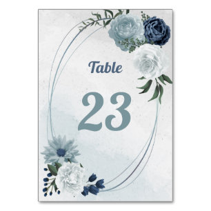 romantic white & blue floral greenery table number