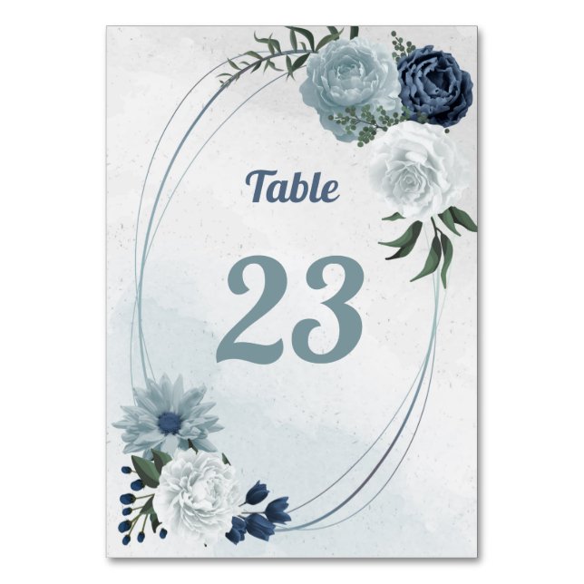 romantic white & blue floral greenery table number (Front)