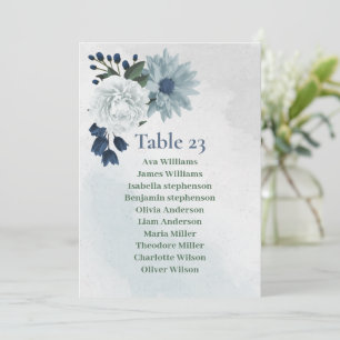 romantic white blue greenery seating chart card