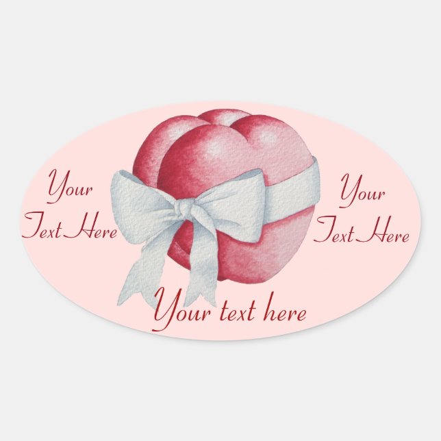 romantic white bow tied around red heart oval sticker (Front)