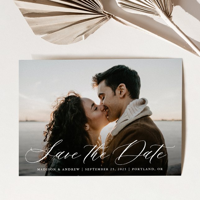 Romantic White Calligraphy Photo Save The Date (Creator Uploaded)