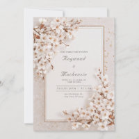Romantic White Cherry Blossom Gold Frame Wedding