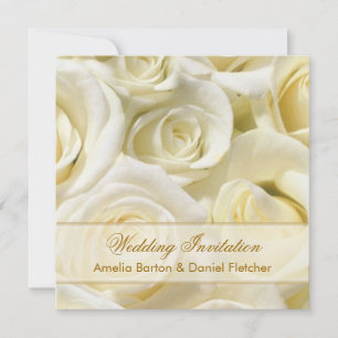 Romantic white - cream roses Wedding Invitation