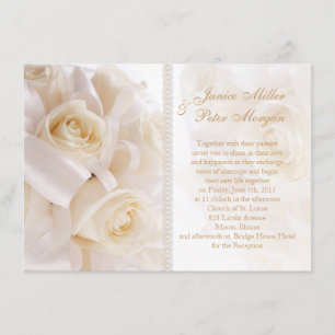 Romantic white cream rosess Wedding Invitation