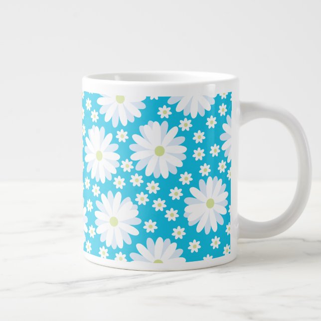 Romantic White Daisies Botanical Floral Pattern  Large Coffee Mug (Right)