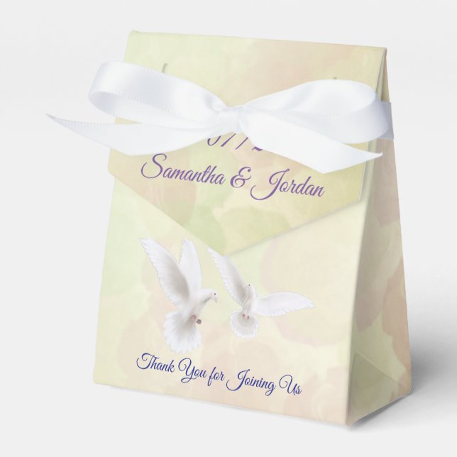 Romantic White Doves Personalized Wedding Favor Box (Front Side)