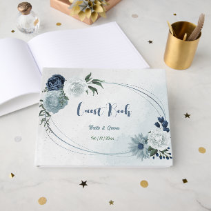 romantic white dusty &navy blue floral greenery guest book