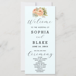 Romantic White Floral Light Blue Wedding Program