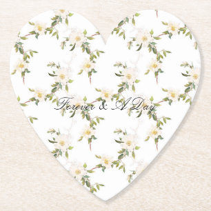 Romantic White Floral Wedding Paper Coaster