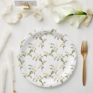 Romantic White Floral Wedding Paper Plate