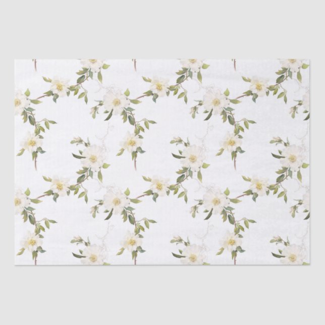 Romantic White Floral Wedding Tissue Paper (Front)