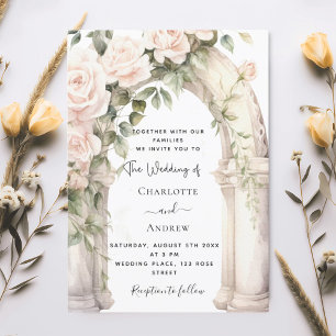 Romantic white florals roses arch wedding  invitation