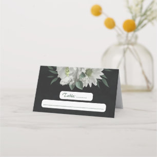 romantic white flowers botanical black place card