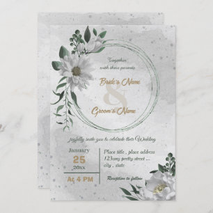 romantic white flowers botanical wedding invitation