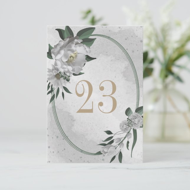romantic white flowers geometric table number (Standing Front)