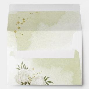 Romantic white flowers green leaves wedding envelope