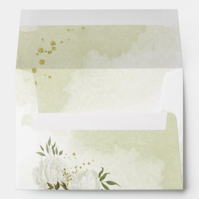 Romantic white flowers green leaves wedding envelope (Back (Bottom))
