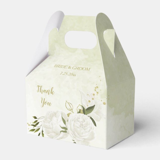 romantic white flowers green leaves wedding favor box (Front Side)