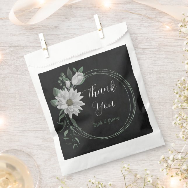 romantic white flowers & green leaves wedding favour bag (Clipped)