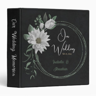 romantic white flowers greenery black photo album binder