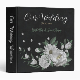 romantic white flowers greenery black photo album binder
