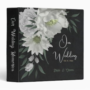 romantic white flowers greenery black photo album binder