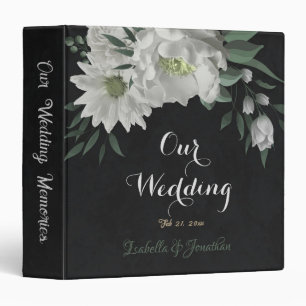 romantic white flowers greenery black photo album binder